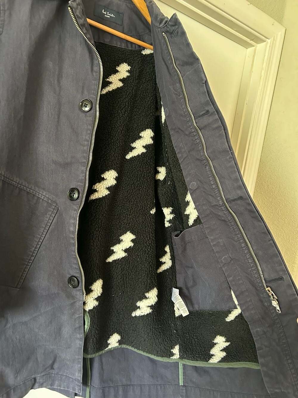 Paul Smith Jeans Sherpa Lined Lightning Bolt Coat Size Small